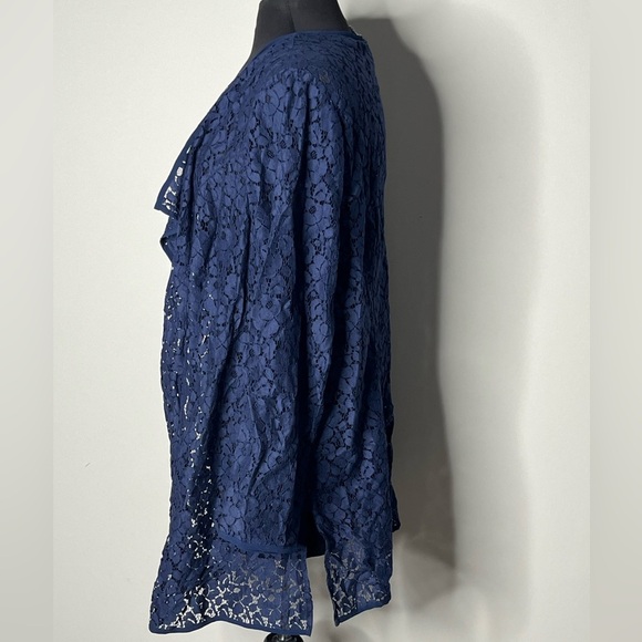 CATHERINES BLACK LABEL Women’s Navy Blue Lace Detail Open Front Cardigan Size 1X - Picture 2 of 6